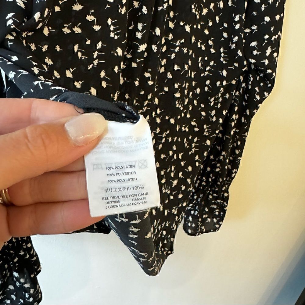 Leaving Soon!J Crew Black Floral Pintuck Popover Top with Long Bell Sleeve - Picture 5 of 6